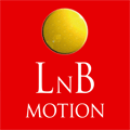 LnB Motion Logo, rotes Quadrat mit goldenem Kreis innerhalb